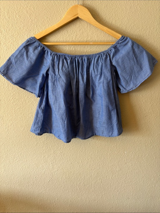 Express Tops - Express Off Shoulder Top Blue Stripe Crop Blouse Womens Small Summer